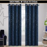 1x Blackout Curtains for Kids Glitter Star Kids Curtains Blockout, Sold Single