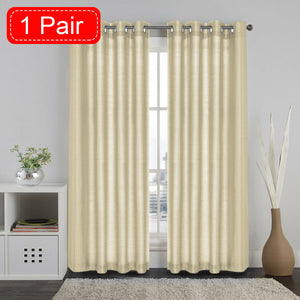 2x Curtains for Living Room Eyelet Faux Silk Elegant Window Draperies Beige