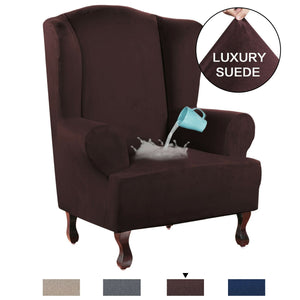 Stretch Wing Chair Cover Velvet Plush Water Repellent Suede Fabric Slipcovers