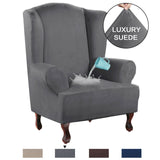 Stretch Wing Chair Cover Velvet Plush Water Repellent Suede Fabric Slipcovers