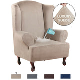 Stretch Wing Chair Cover Velvet Plush Water Repellent Suede Fabric Slipcovers