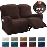 2 Seater Recliner Sofa Covers Velvet Stretch Reclining Couch Covers Brown Color