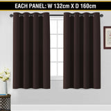 2 x Blockout Curtains Blackout Bedroom Curtain Draperies Eyelet ,Brown