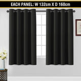 2 x Blockout Curtains Blackout Bedroom Curtain Draperies Eyelet ,Black