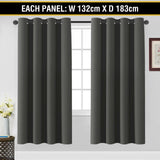 2 x Blockout Curtains Blackout Bedroom Curtain Draperies Eyelet ,Dark Grey