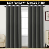 2 x Blockout Curtains Blackout Bedroom Curtain Draperies Eyelet ,Dark Grey