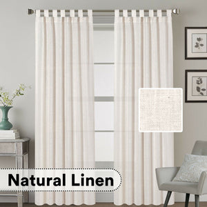 Natural Linen Blended Curtains Semi Sheers Window Curtain Draperies, Tab Top