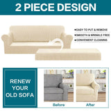 Sofa Covers Couch Cover 2-Piece Sofa Slip Covers with Seat Cushion Cover Natural