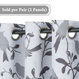 Curtain Drape Pair Curtains Blockout Eyelet Pattern Grey Birds, W132cm x D213cm