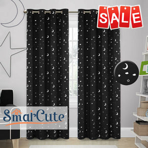 2x Blockout Curtain Star Moon Pattern Eyelet Thermal Curtains, W132cm x D213cm