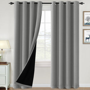 2x 100% Blackout Curtains Thermal Insulated Heat and Full Light with Black Liner