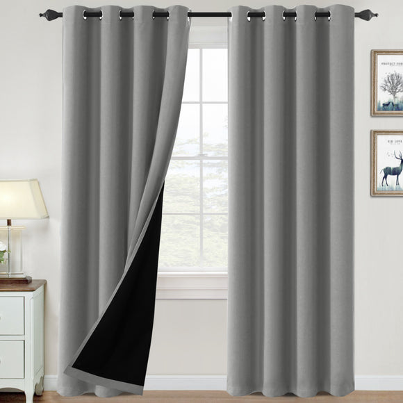 2x 100% Blackout Curtains Thermal Insulated Heat and Full Light with Black Liner