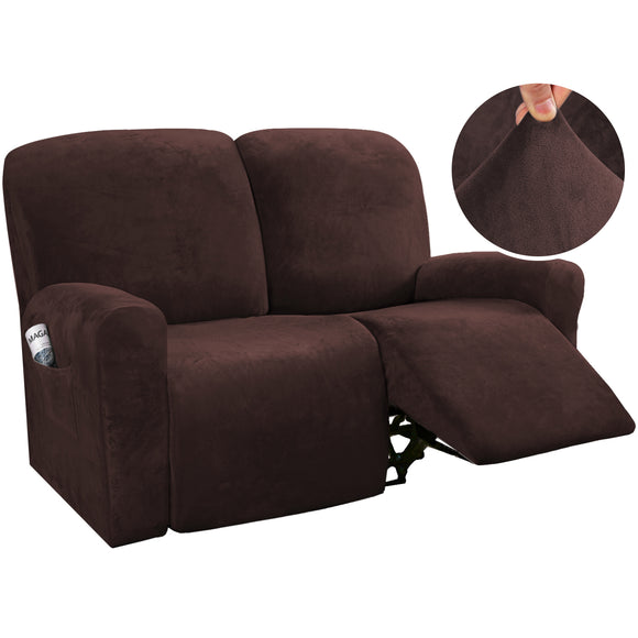 2 Seater Recliner Sofa Covers Velvet Stretch Reclining Couch Covers Brown Color