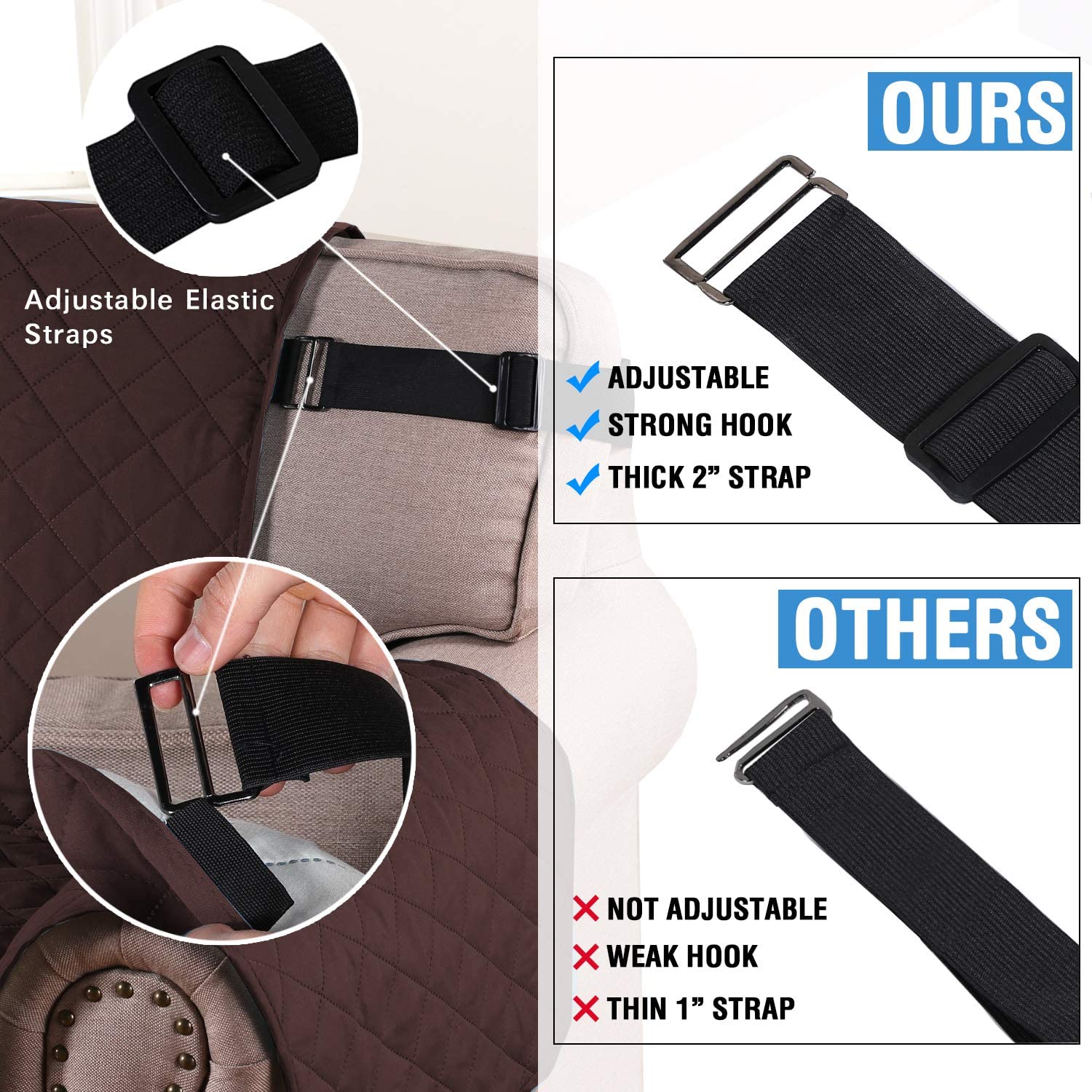 adjustable couch cover straps - 3 pack