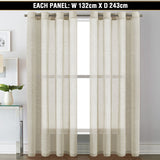 2x Linen Sheer Curtains Living Room Curtains Pair Eyelet Privacy Linen Draperies