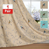 Blockout Curtains Living Room Birds Printed Vintage Curtain Draperies Thick Soft