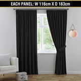 2x Blockout Curtains Blackout Curtain Pair Pencil Pleat Draperies with Tie Backs