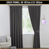 2x Blockout Curtains Blackout Curtain Pair Pencil Pleat Draperies with Tie Backs