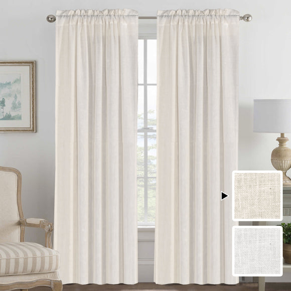 2x Natural Linen Blended Airy Curtains for Living Room Home Decor Soft Rich Material Light Reducing Bedroom Drape Panels