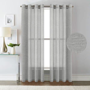 Linen Sheer Curtains/Window Treatments Nickel Grommet Panel Draperies for Living Room, Multi Colour and Size