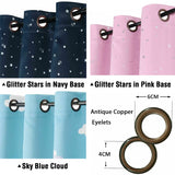 1x Blackout Curtains for Kids Glitter Star Kids Curtains Blockout, Sold Single