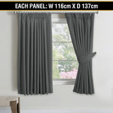 2x Blockout Curtains Blackout Curtain Pair Pencil Pleat Draperies with Tie Backs